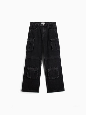 Jeans cargo multi-tasca