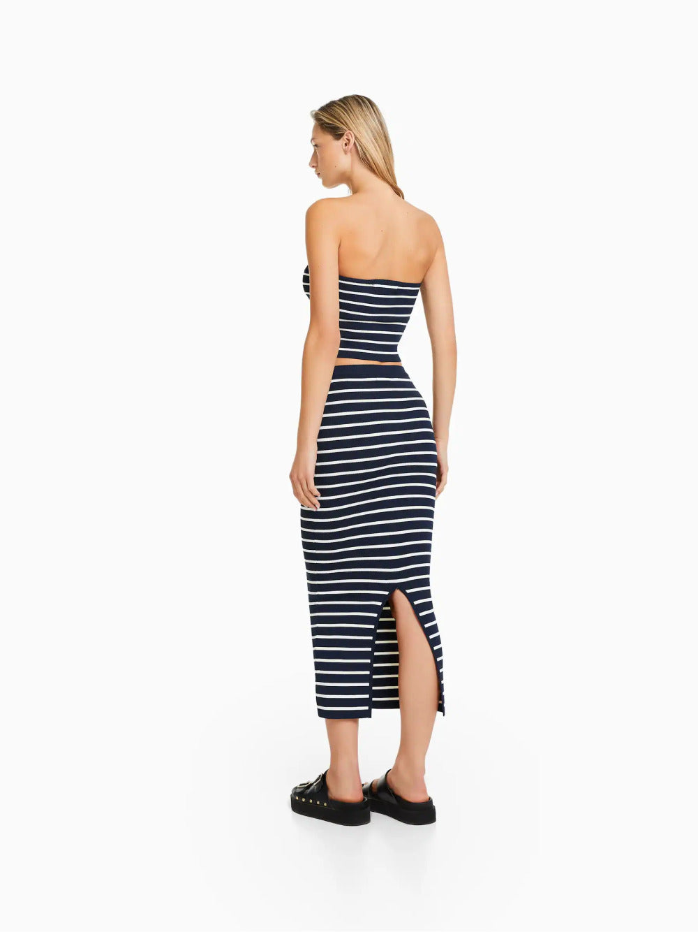 Striped knit bandeau crop top