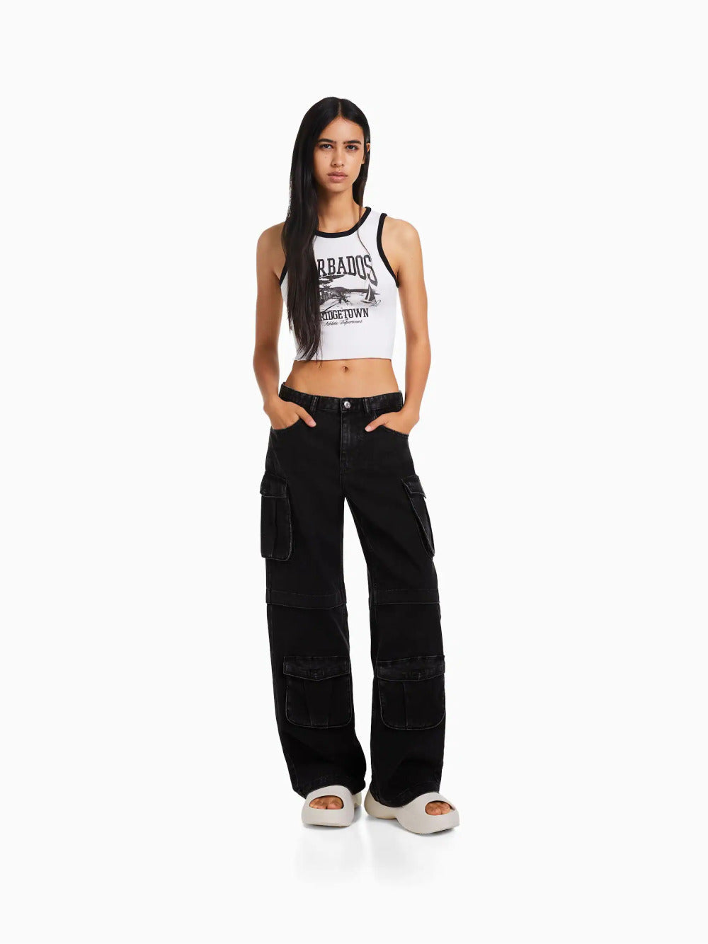 Jeans cargo multi-tasca