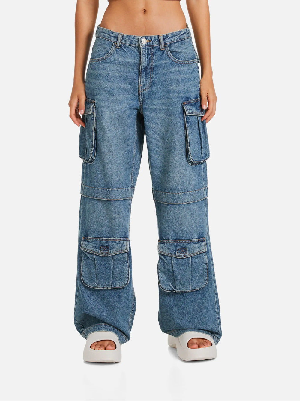 Jeans cargo multi-tasca