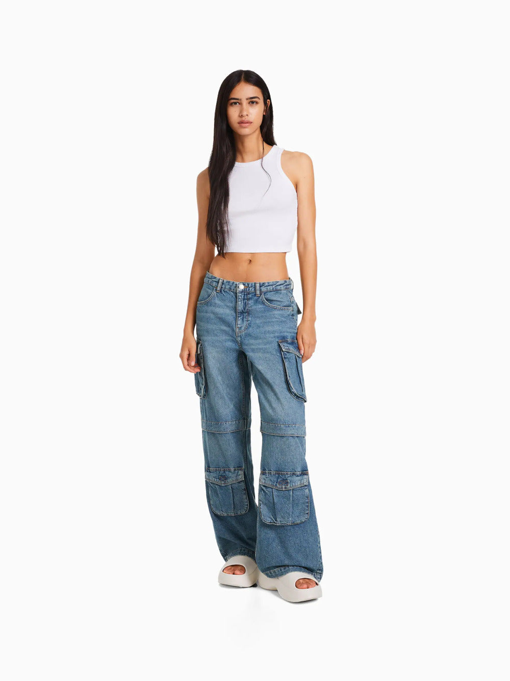 Jeans cargo multi-tasca