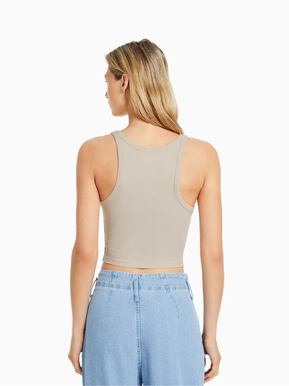 T-shirt a coste senza maniche