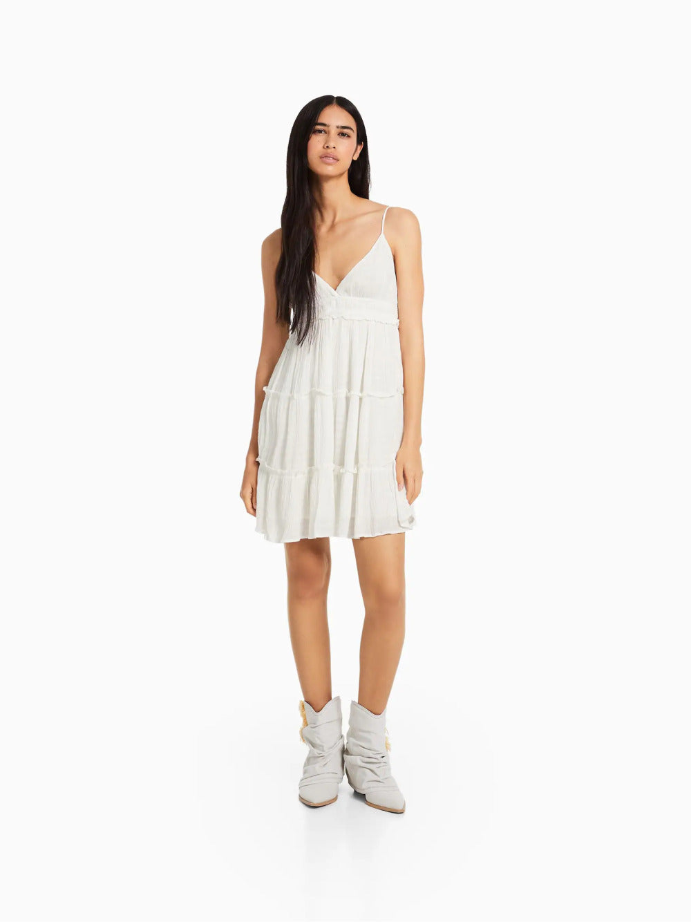 Mini -Kleid mit gekräuselten Gurten