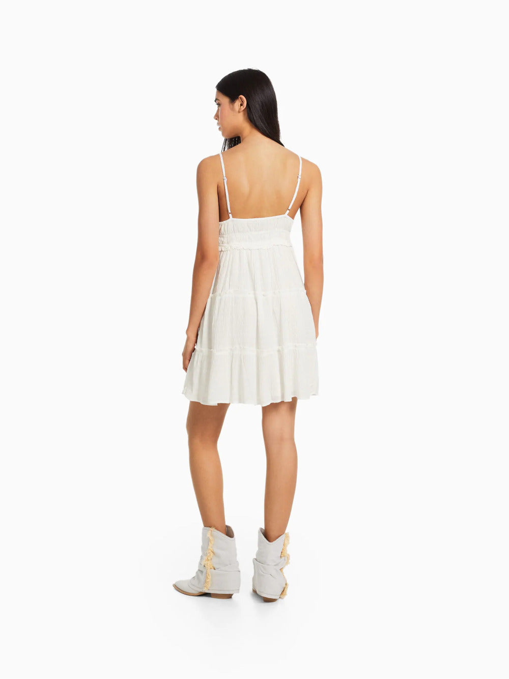 Mini -Kleid mit gekräuselten Gurten
