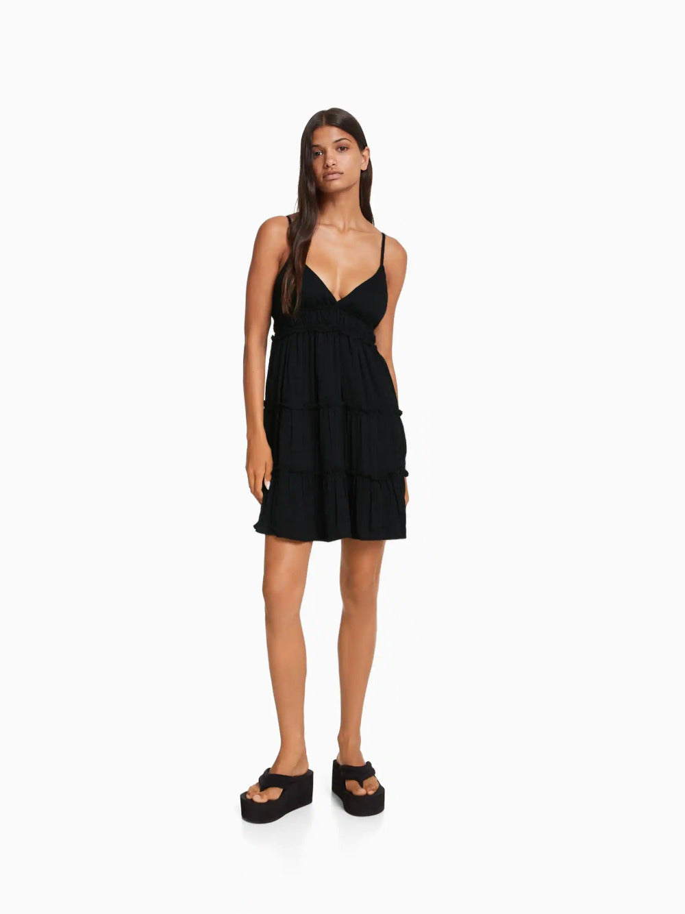 Mini -Kleid mit gekräuselten Gurten