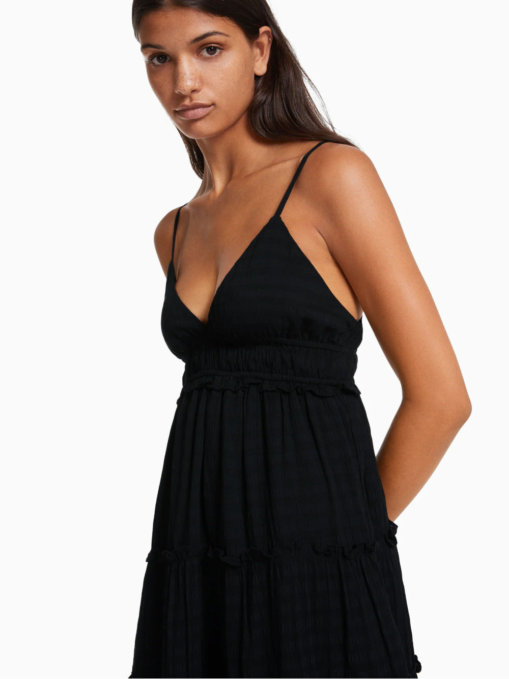 Mini -Kleid mit gekräuselten Gurten