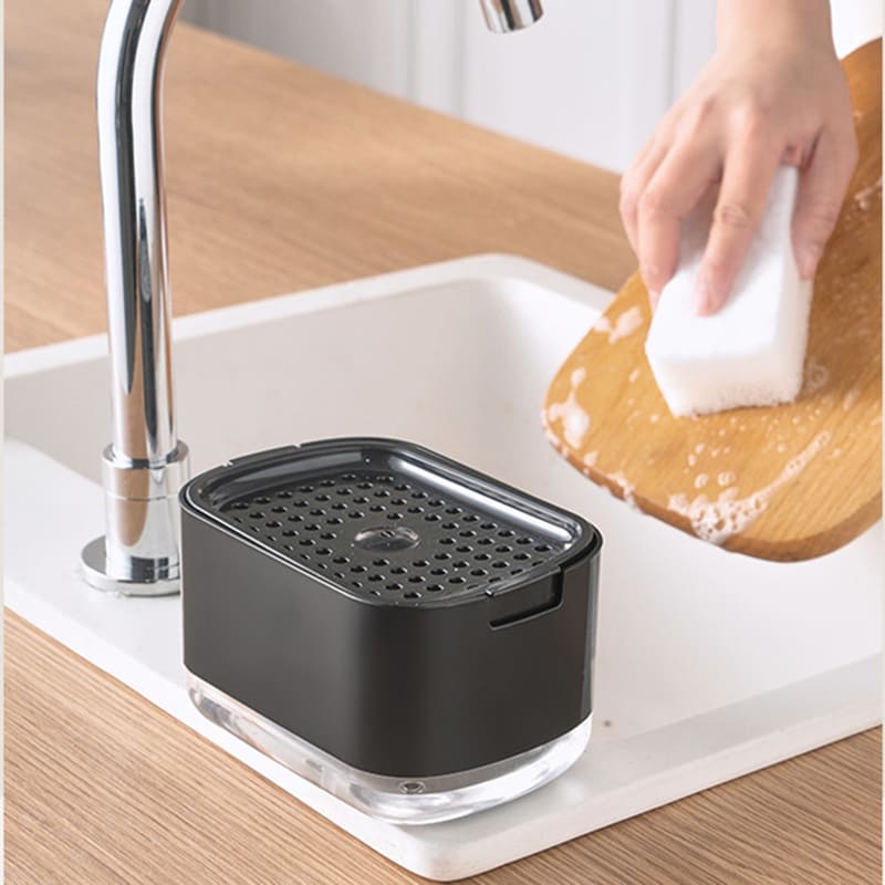 Wasmiddel dispenser en sponshouder voor gootsteen