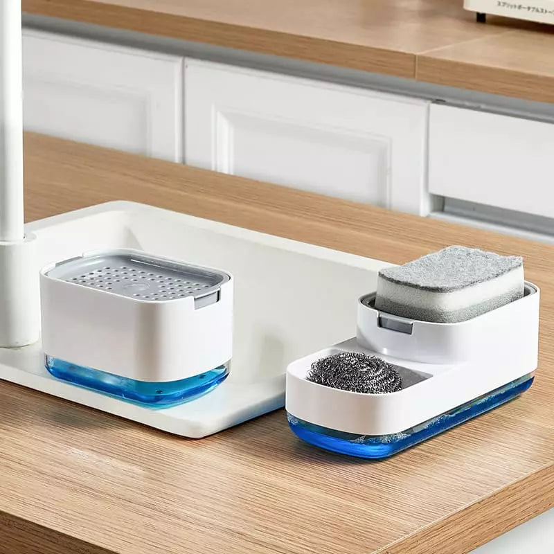 Wasmiddel dispenser en sponshouder voor gootsteen