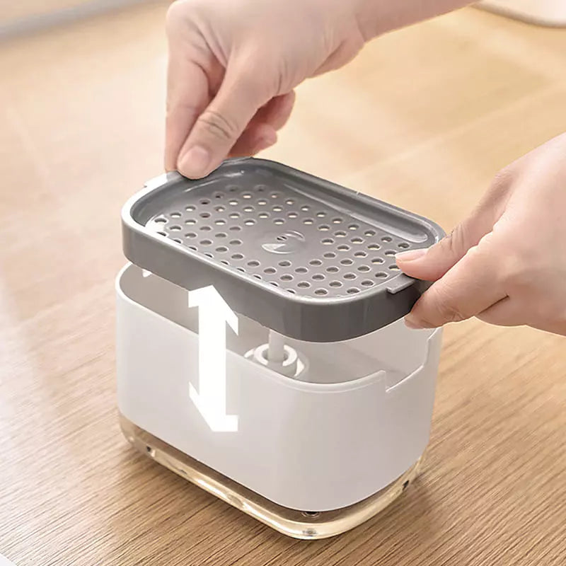 Wasmiddel dispenser en sponshouder voor gootsteen