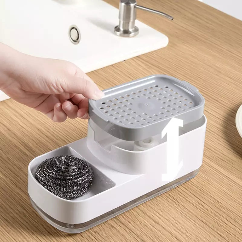Wasmiddel dispenser en sponshouder voor gootsteen