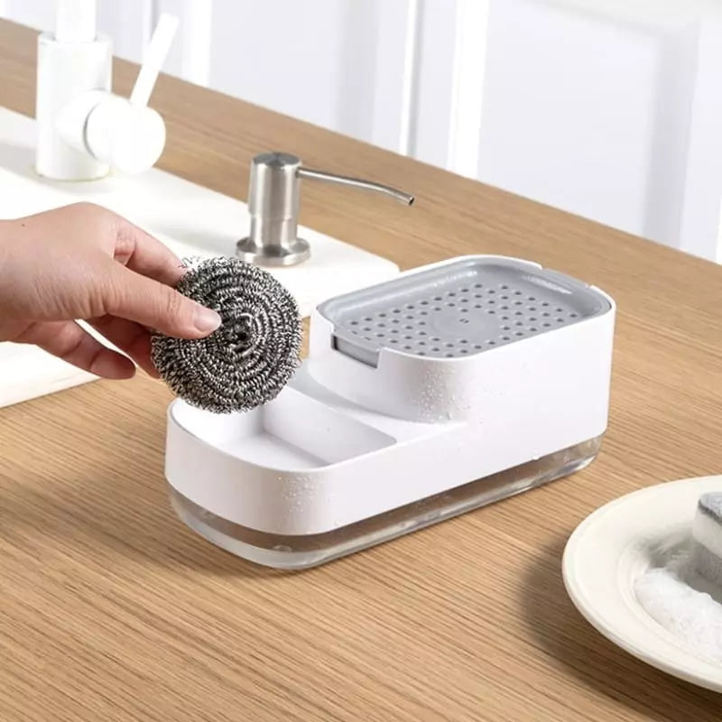 Wasmiddel dispenser en sponshouder voor gootsteen