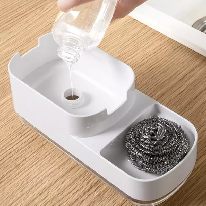 Wasmiddel dispenser en sponshouder voor gootsteen