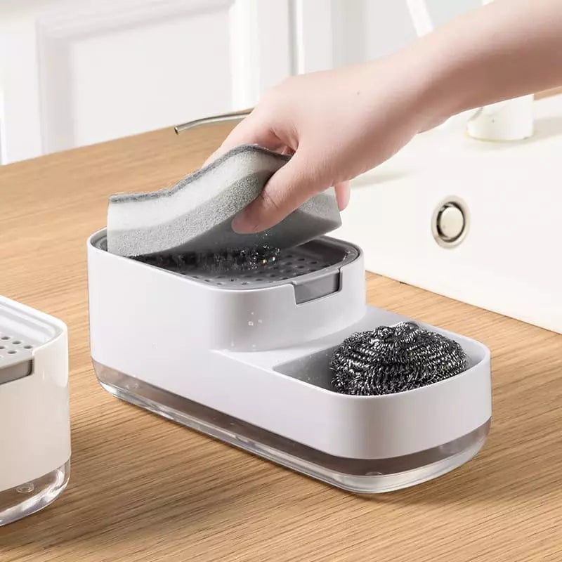 Wasmiddel dispenser en sponshouder voor gootsteen